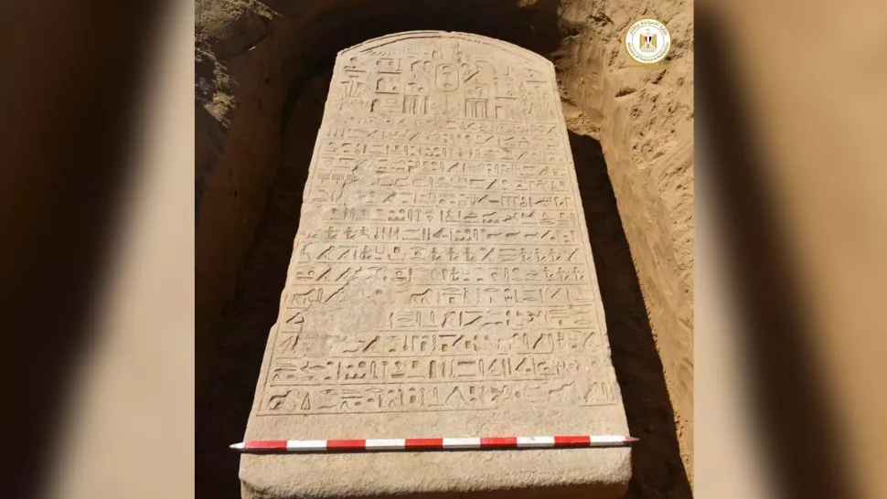 Rancher finds 2,600-year-old stone section from Egyptian pharaoh.